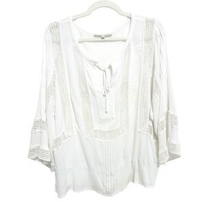 Daniel Rainn White Cotton Gauze Blouse Sz XL Crocheted Boho Wide Sleeves